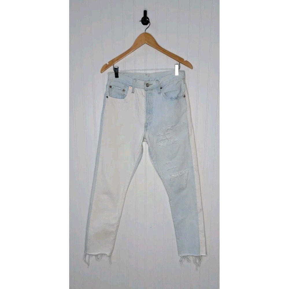 Levi's 501 Skinny Ankle Jeans Button Fly Blue/ White Denim Women's Size 27